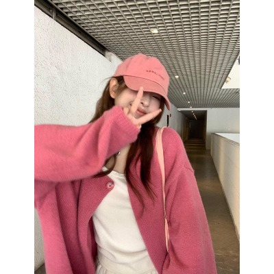 烏77奶fufu慵懶風圓領毛衣外套女韓版秋冬寬鬆百搭一粒扣內搭開衫