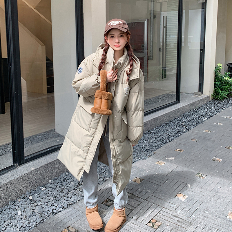 oversize立領新款羽絨棉服女長款過膝韓版寬鬆加厚麵包服棉衣外套
