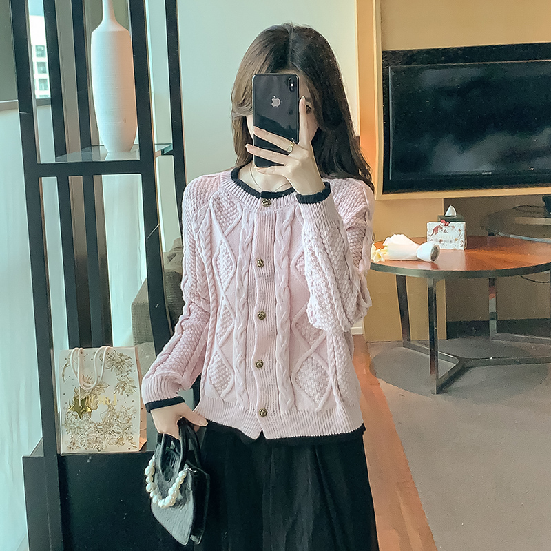 實拍  粉色復古毛衣女2023秋冬季新款高級感針織開衫韓系外套