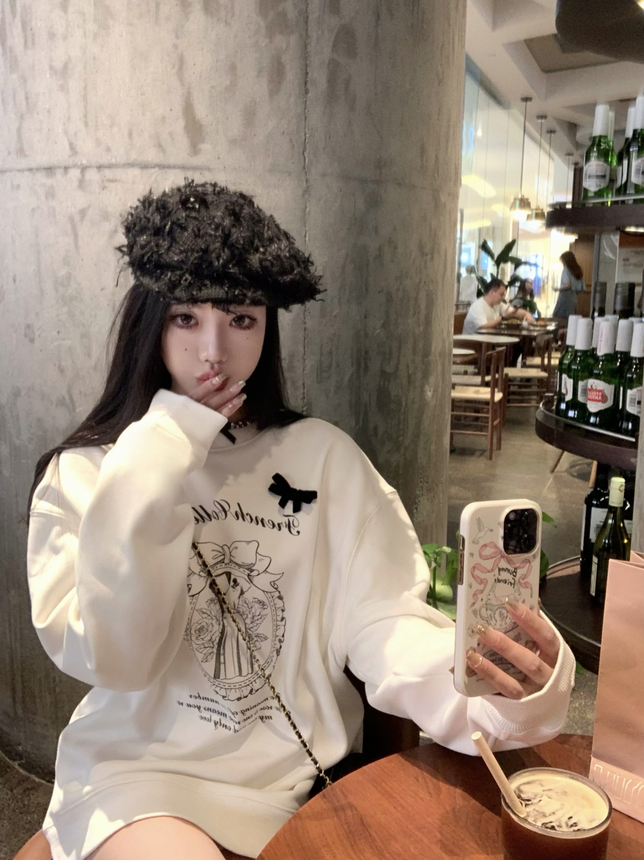 實拍 初嘗試芭蕾Hoodies甜妹速成 印花加絨鹽系納海衛衣
