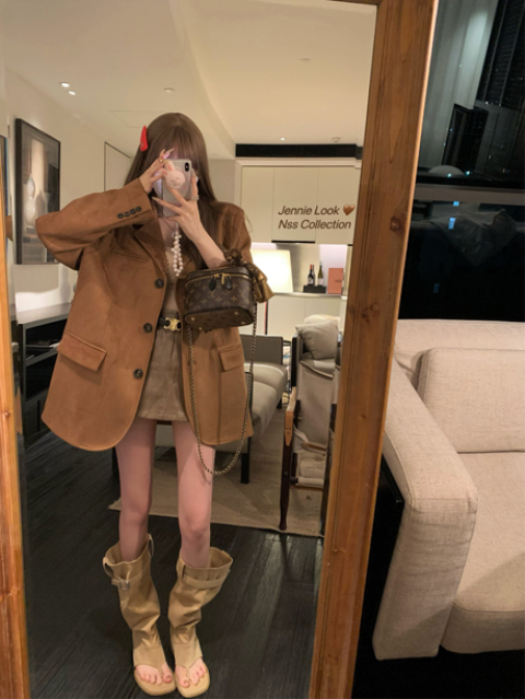 Maillard Get Textured Suit Niche Brown Retro Suit Jacket Women's 2023 Spring and Autumn Fashion New Style