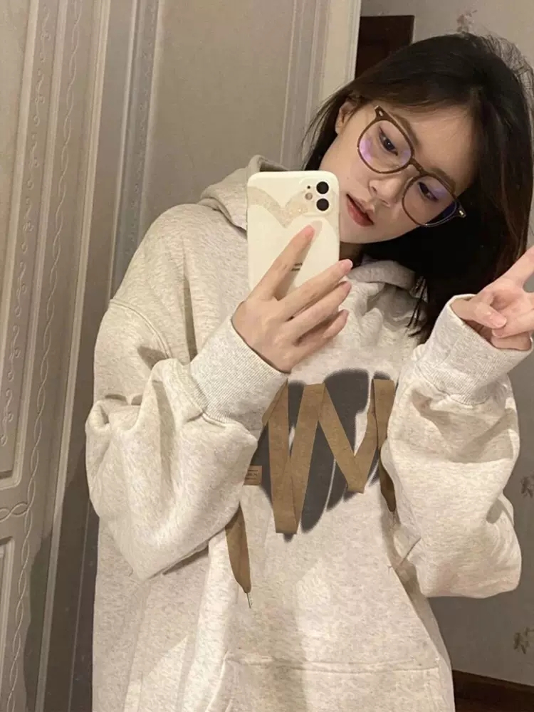 華棉複合銀狐絨 秋冬新款寬鬆連帽衛衣女