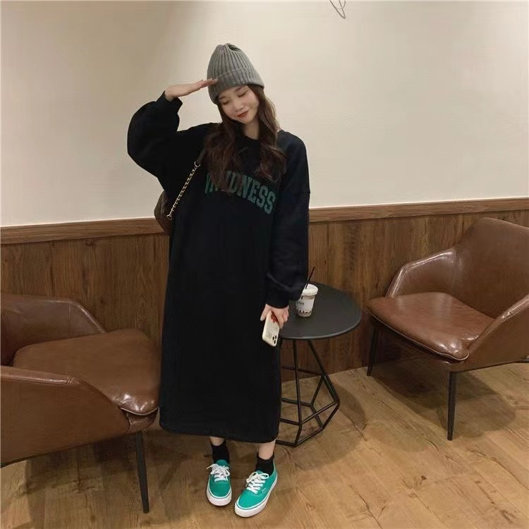 250克大衛衣加絨加厚韓國chic秋冬簡約休閒時尚連衣裙女