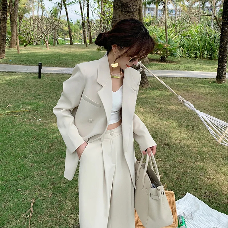 2023春秋季時尚新款高級感西裝職業小香風御姐兩件套裝闊腿褲女裝