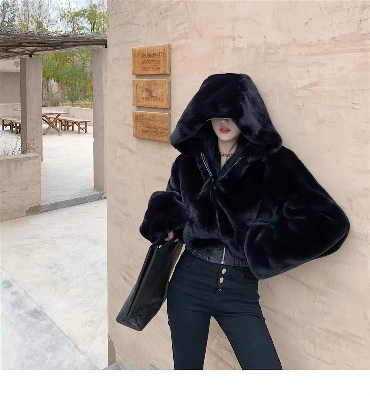 仿兔毛絨短款拉鏈外套女加厚保暖設計感小眾百搭連帽衛衣冬季新款
