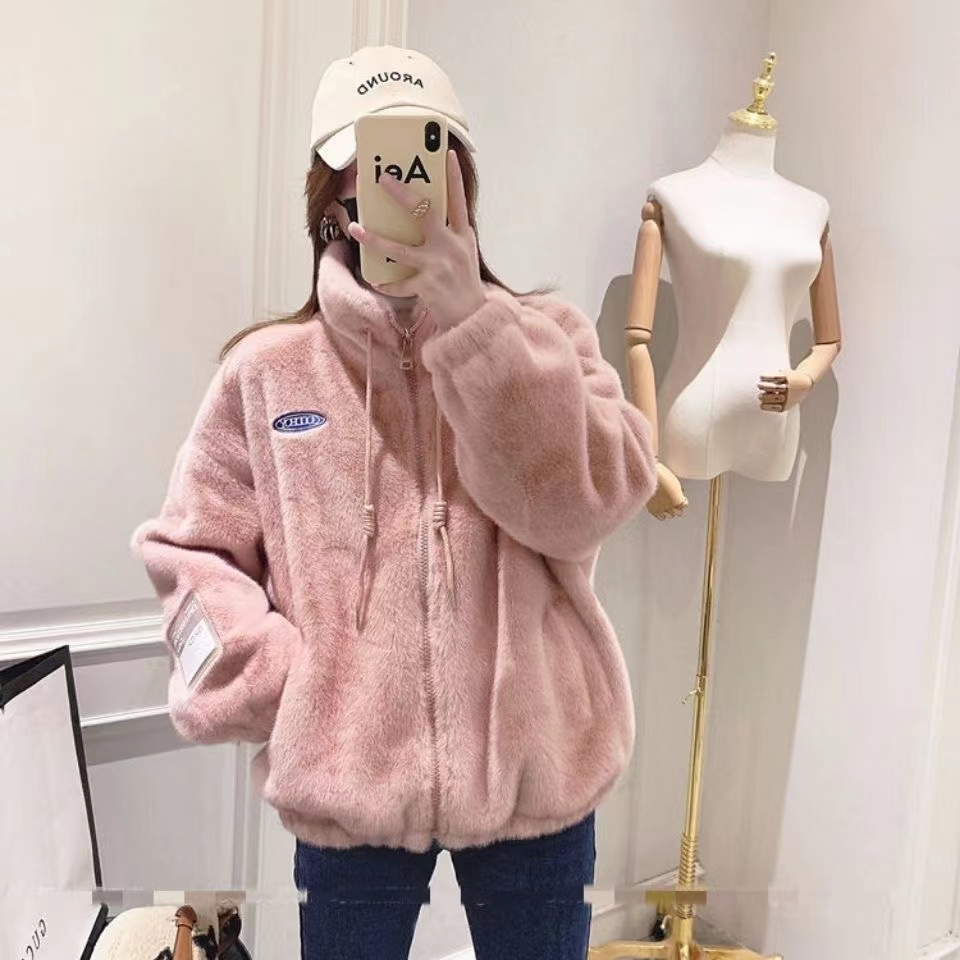 Imitation fur coat women's mid-length 2023 winter new imitation mink plush velvet stand collar imitation mink Korean style loose