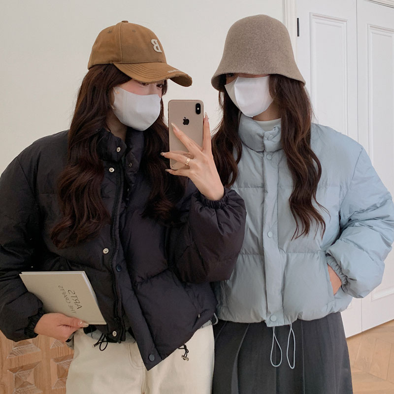 實拍2023韓國東大門原版麵包服女立領小個子短款羽絨棉服秋冬外套