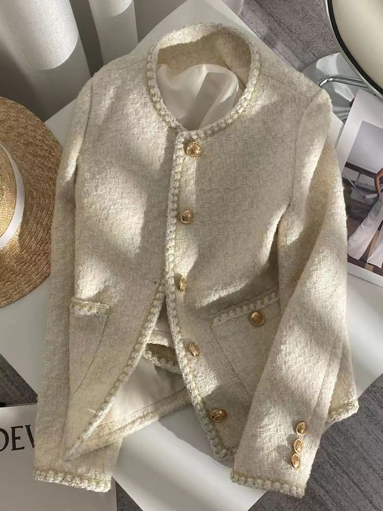 春秋季新款高級感法式氣質名媛圓領小香風外套女裝短款開衫上衣潮