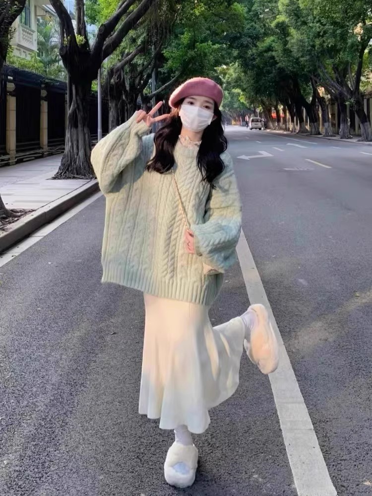 秋冬季2023新款茶系穿搭慵懶風微胖時尚韓劇高級感毛衣女