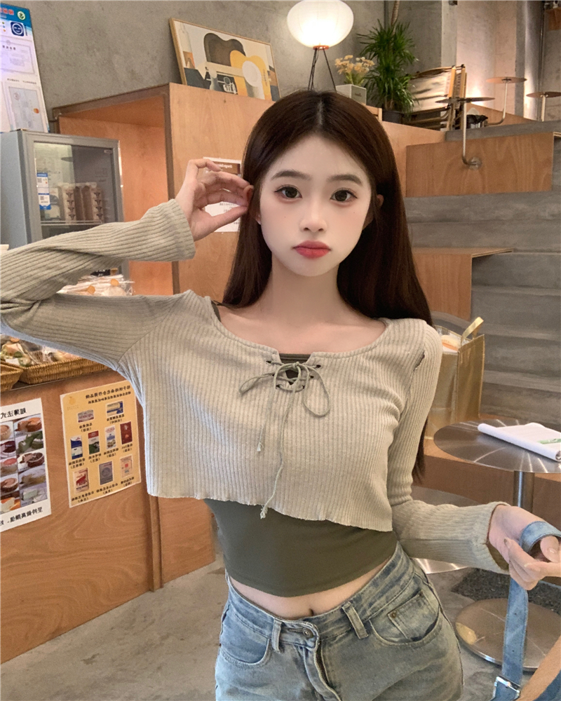 實拍 辣妹吊帶開衫兩件套早秋新款別致鹽系上衣女
