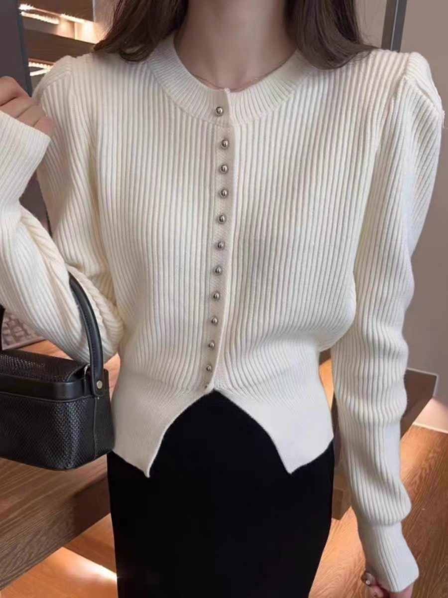 French retro slim-fitting waist design western style sweater for women 2023 autumn and winter new style gentle style sweater jacket
