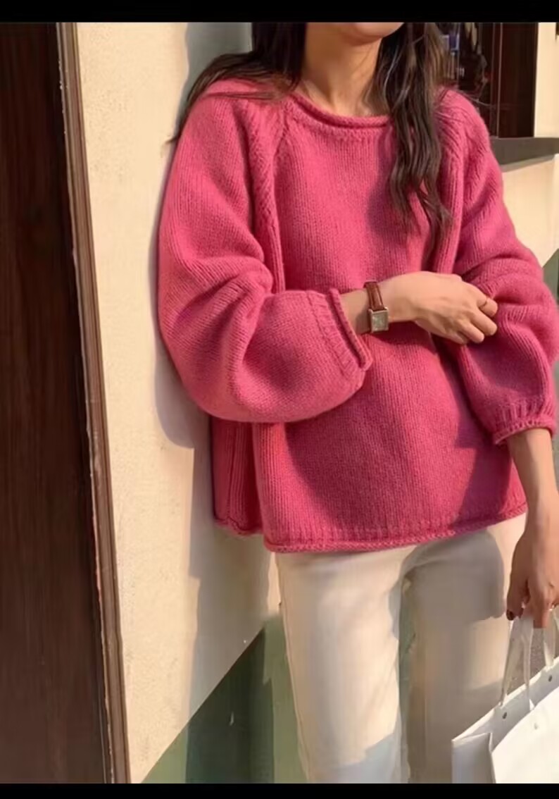 韓國新款酒紅色毛衣女秋冬季加厚打底上衣慵懶風高級感