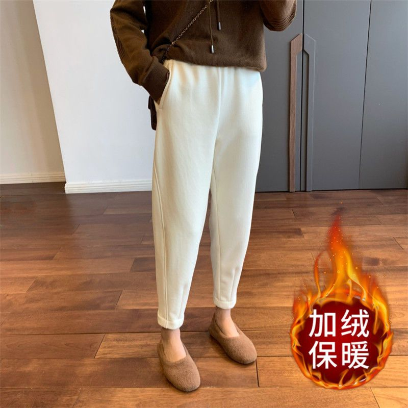 Women's 2023 Winter New Thick Fleece Linen Style Simple Sweatpants Turnip Pants Warm Outerwear Pants