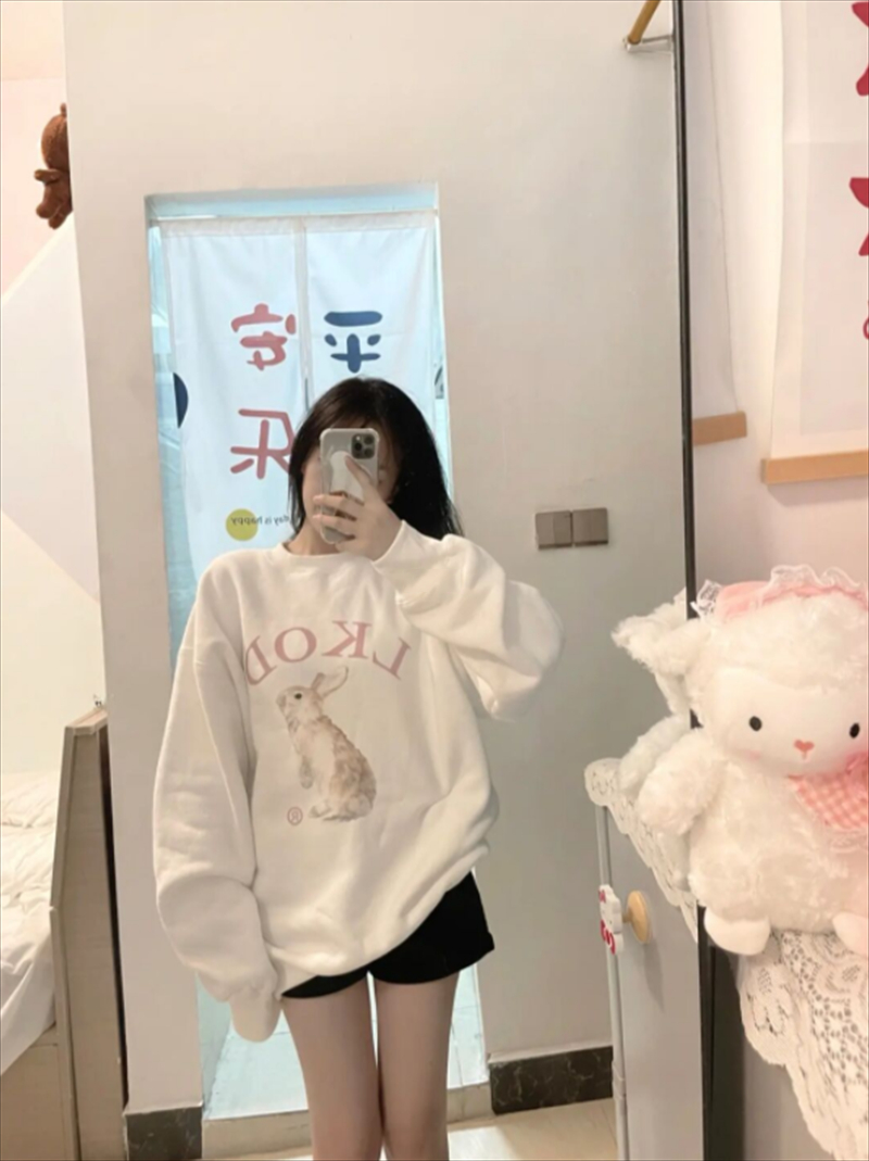 秋冬新款加厚寬鬆韓版圓領印花長袖衛衣女冬季加絨上衣潮