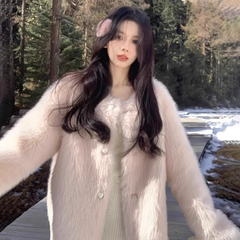 Original fabric quality 2023 autumn and winter pink toka fur one-piece fur coat fur