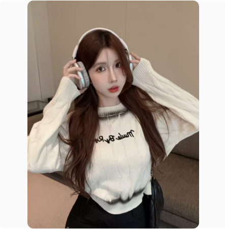 Japanese retro half turtleneck tie-dye sweater for women in autumn and winter, lazy style short sweater jacket top bottoming