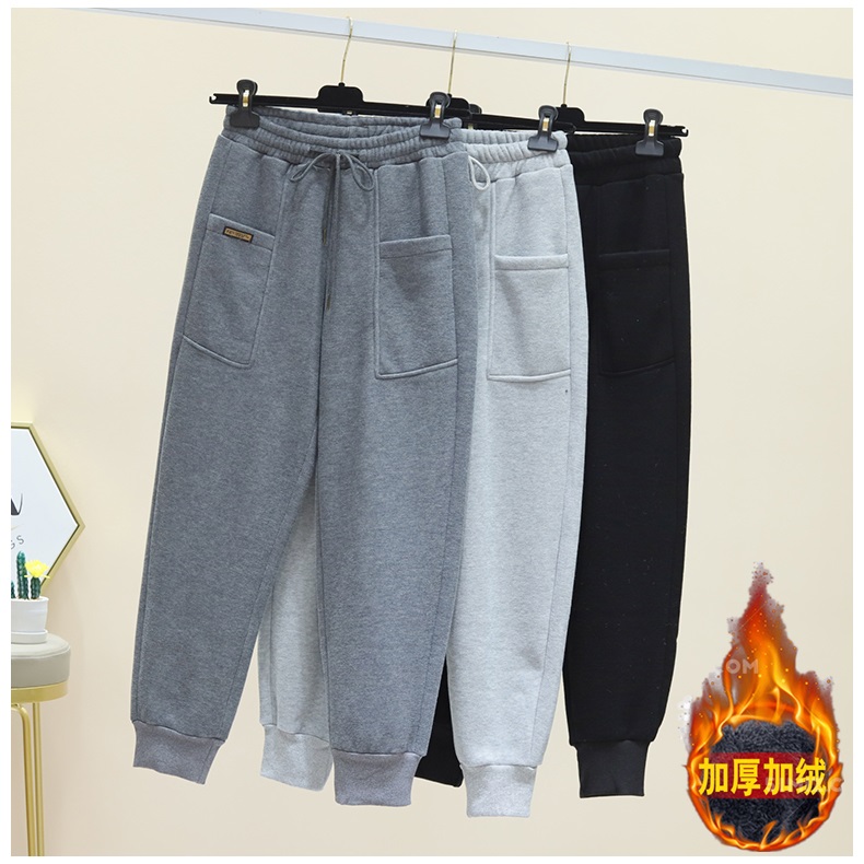 Official Image Women's Loose Ankle Hem Casual Sweatpants for Autumn and Winter with Fleece Lining, Thick, Wearable, Slimming, and Versatile Pants