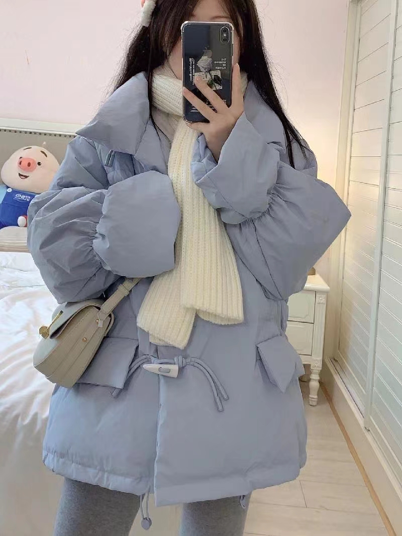 韓版牛角扣羽絨服女短款年新款加厚羽絨服寬鬆保暖麵包服外套