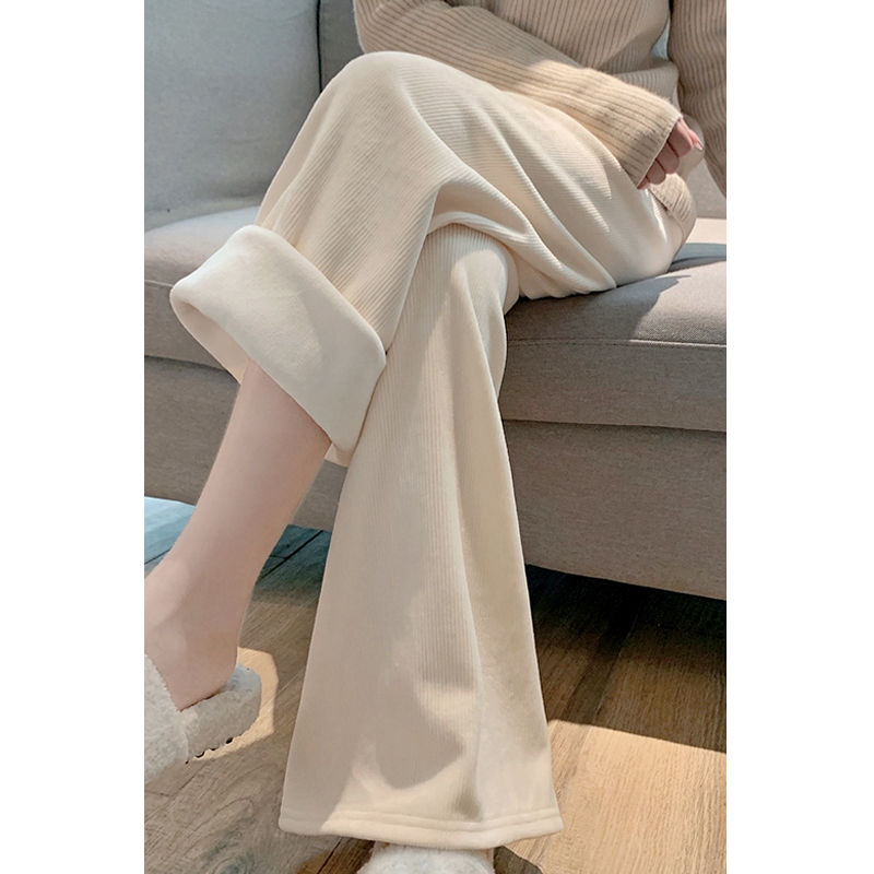 Velvet and thickened chenille cream wide-leg pants for women in autumn 2023 new high-waisted slimming loose casual long pants