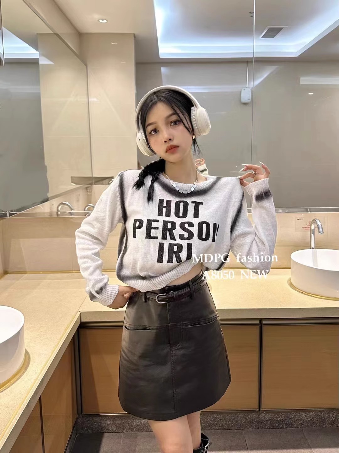 2023早秋新款美式復古寬鬆字母印花針織衫女圓領小眾百搭長袖毛衣