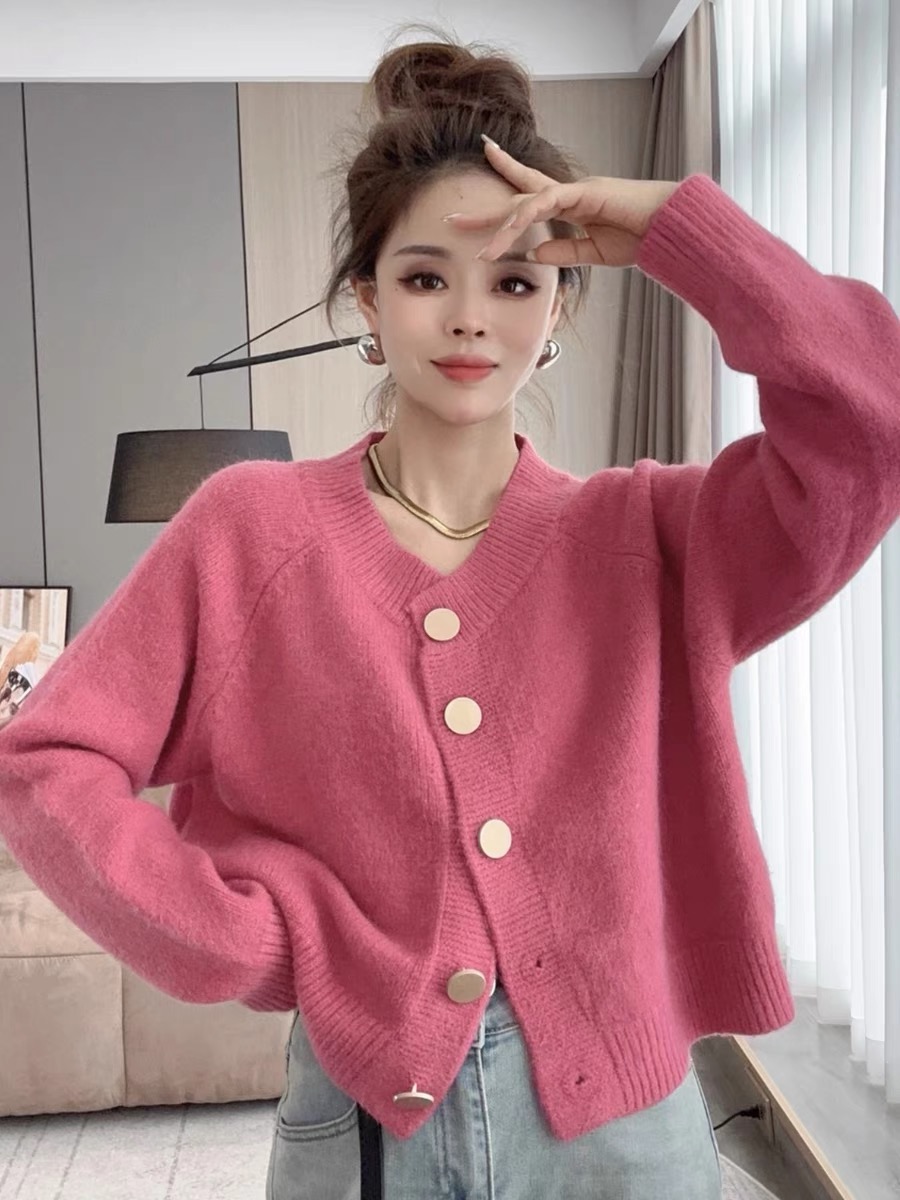慵懶風時尚單排扣毛衣外套女秋冬軟糯簡約休閒減齡針織開衫潮