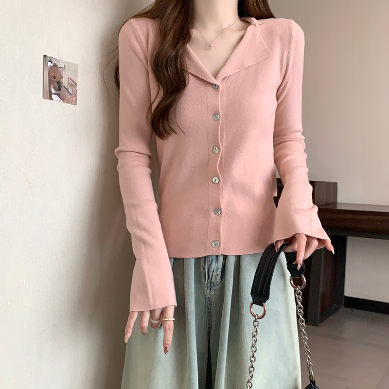 實拍包芯紗長袖上衣針織衫女款打底衫女秋冬2023開衫外套保暖毛衣