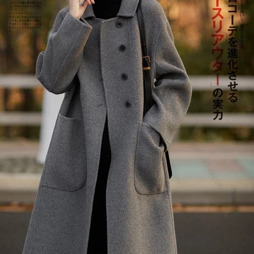 Large size women's wool coat women's mid-length  autumn and winter new loose high-end double-sided fleece coat