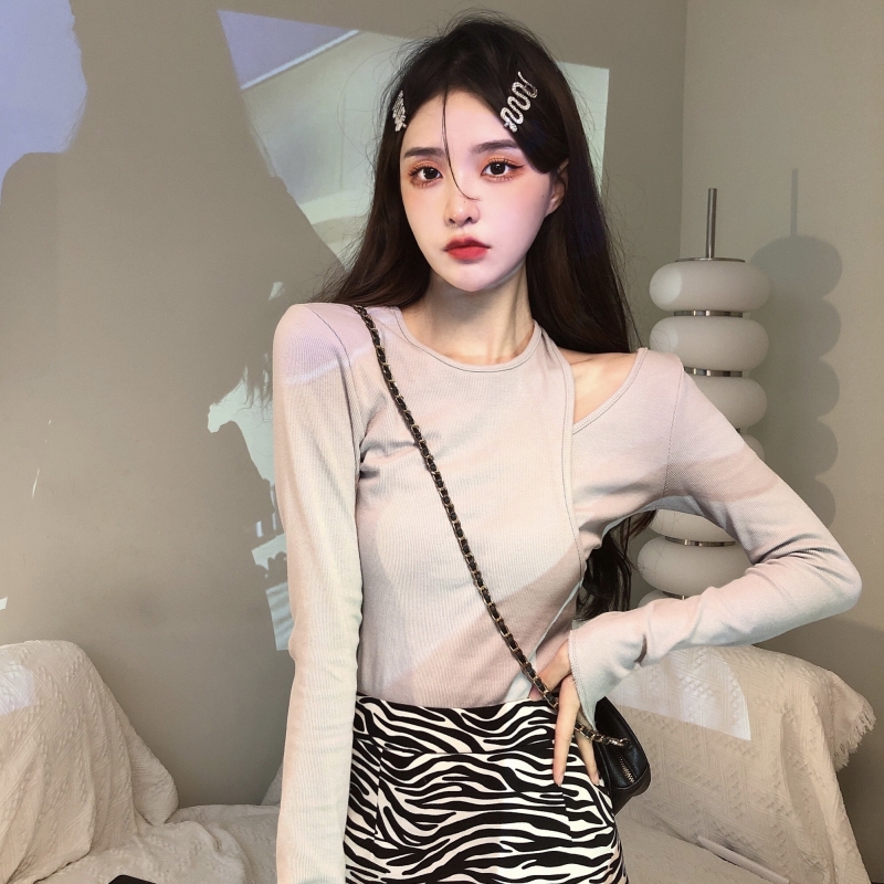 Real shot of ammonia velvet autumn and winter brushed design bottoming shirt for women long-sleeved T-shirt top