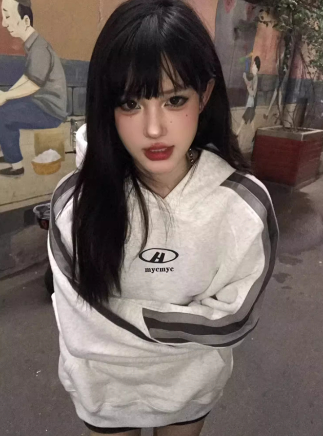 後包領雙層帽不起球配棉螺口 仿棉華棉複合310剋薄款衛衣女印花