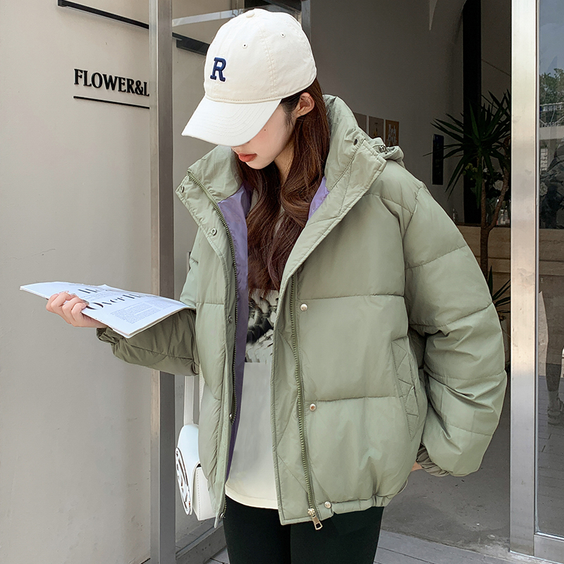 實拍拼色羽絨棉服女學院風加厚小個子麵包服2023新款冬季寬鬆外套