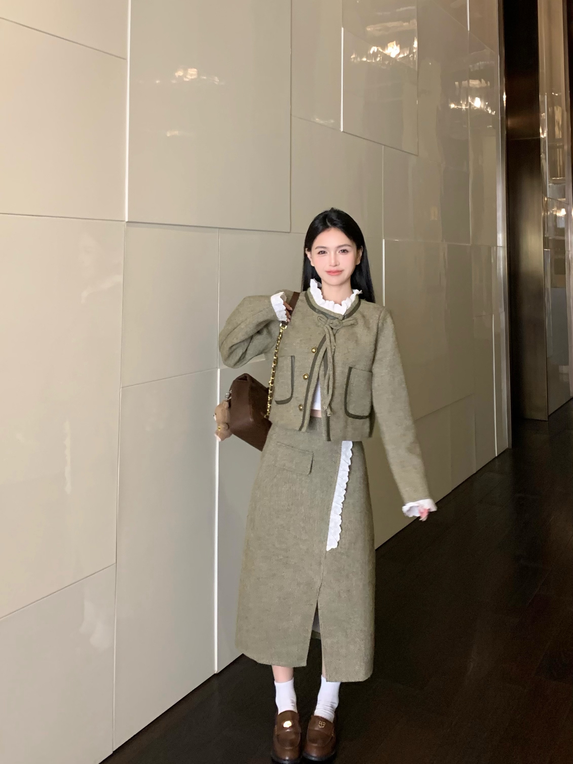 實拍 雲淡風青套裝 法式復古小香外套秋冬小眾設計顯瘦半裙