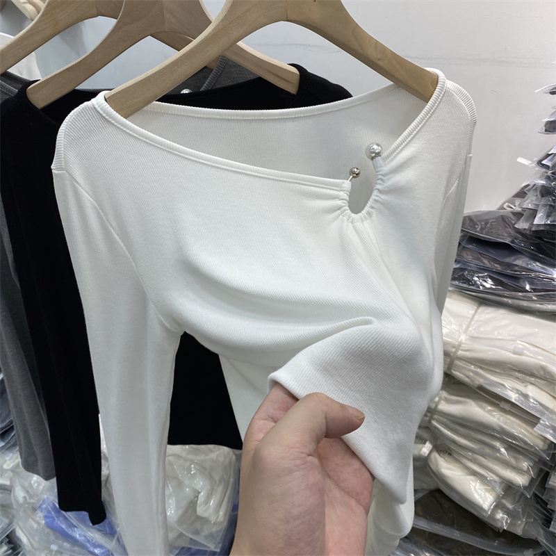Official photo double-sided German velvet long-sleeved T-shirt women's brushed bottoming shirt women's autumn and winter clothing