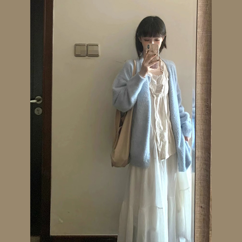 奶fufu慵懶風毛衣外套女秋冬2023新款寬鬆小個子針織開衫長袖上衣