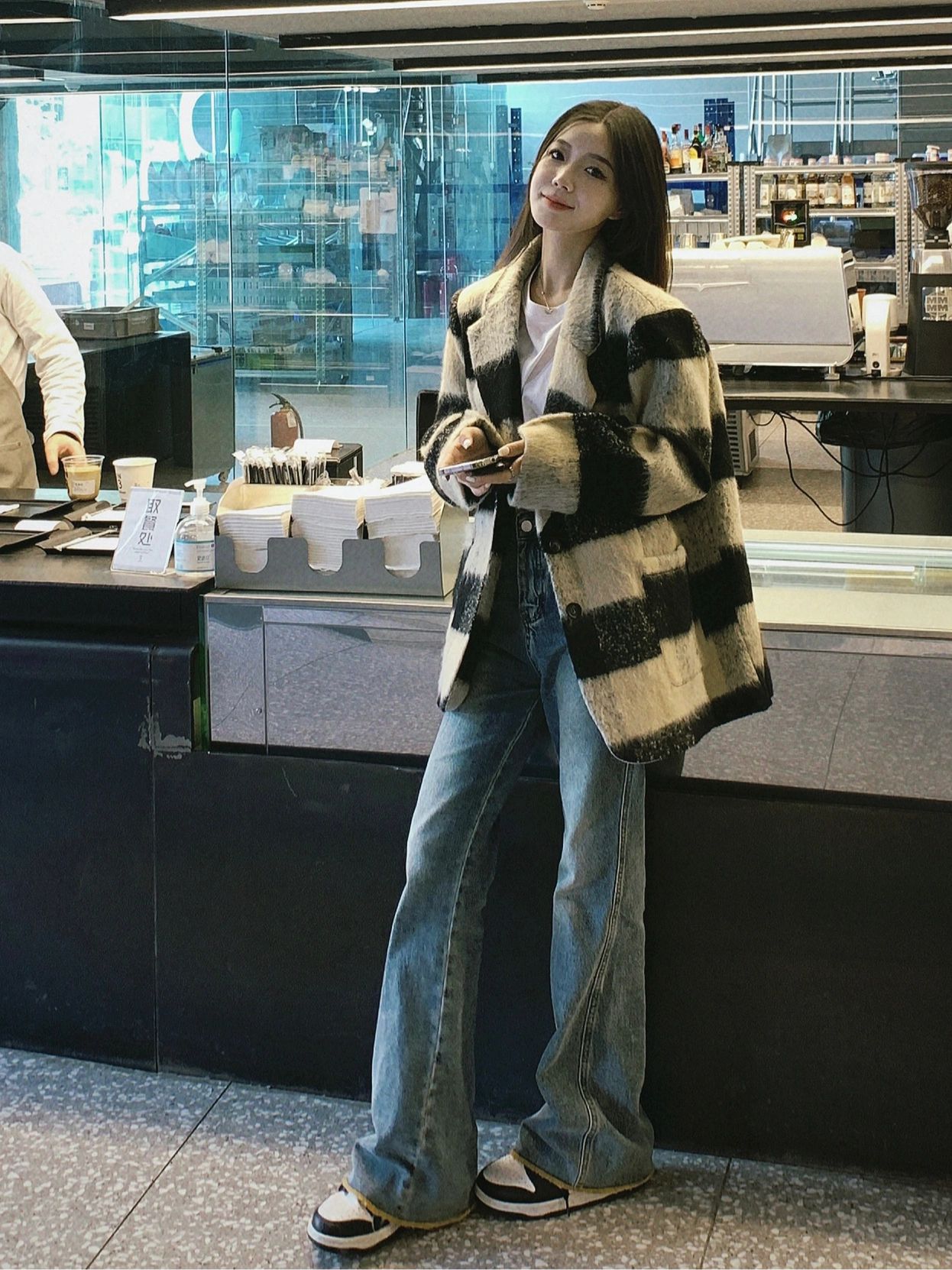 Quilted vintage temperament plaid wool suit jacket for women spring and autumn Hepburn style high-end autumn and winter lazy style coat