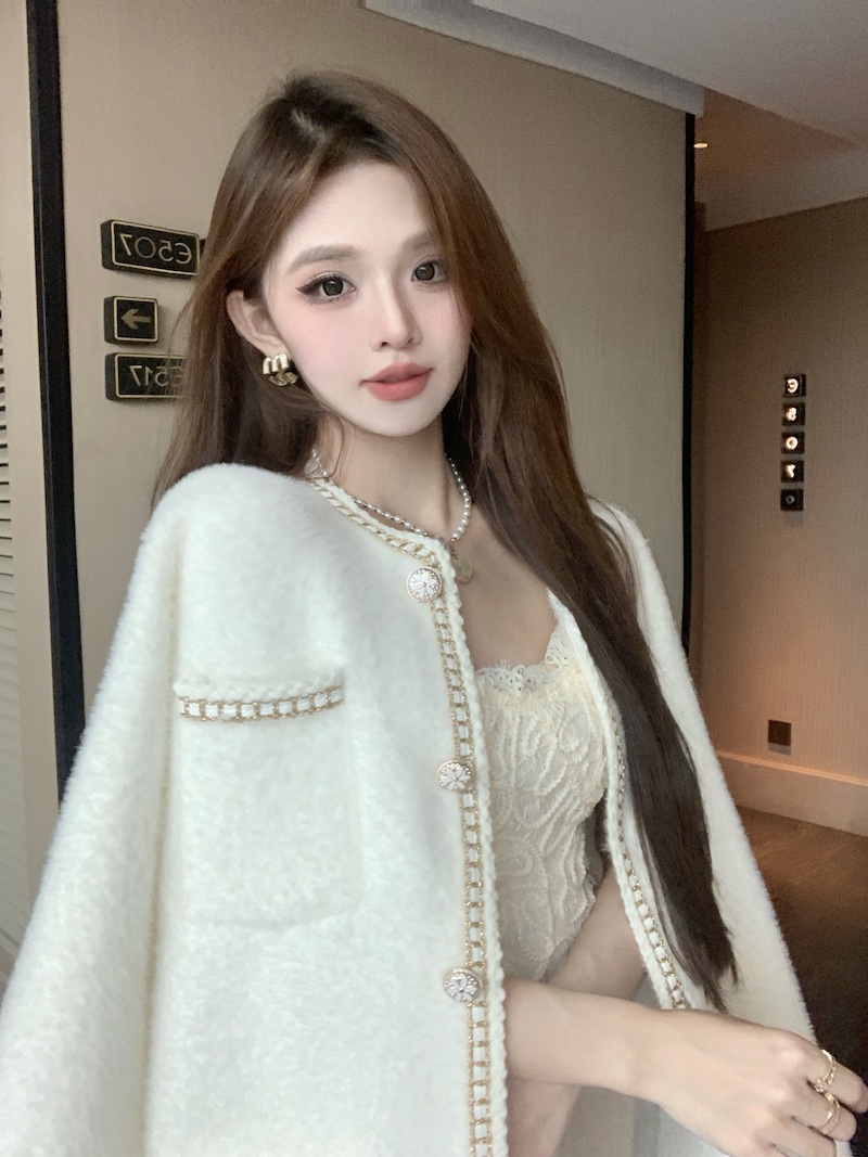實拍 秋冬裝高級感水貂絨寬鬆氣質毛衣外套女短款小香風針織開衫