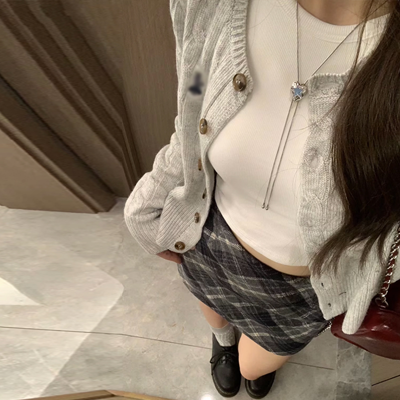 韓系針織毛衣開衫外套女初春秋季2023新款簡約學院風短款長袖上衣