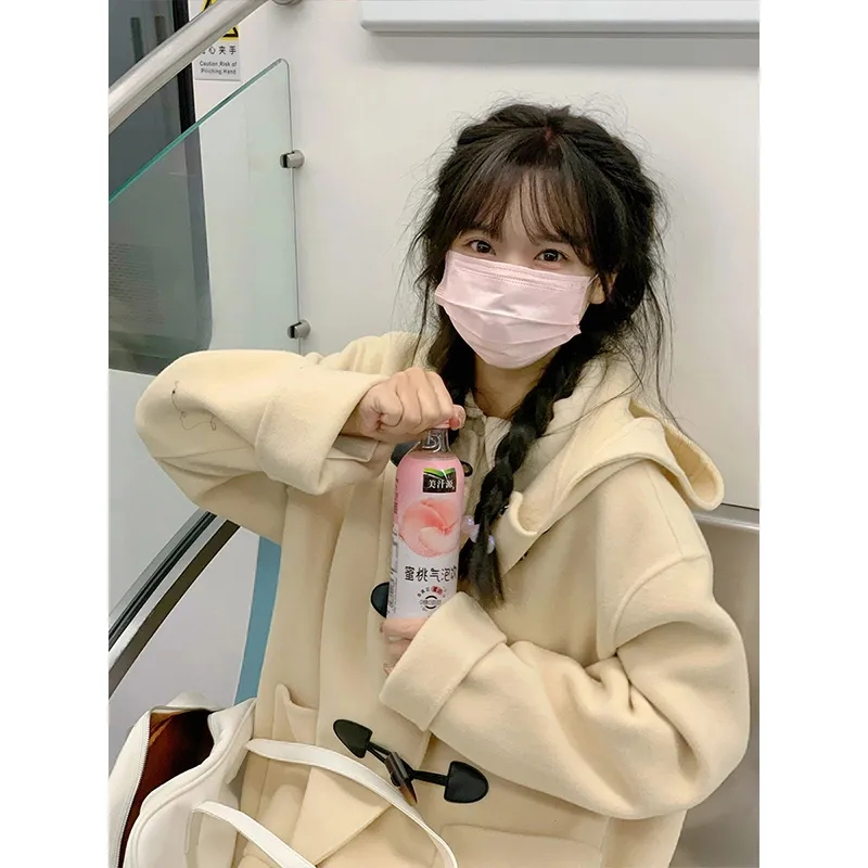 牛角扣呢子大衣女2023秋冬新款毛呢外套小個子高級感學生時尚洋氣