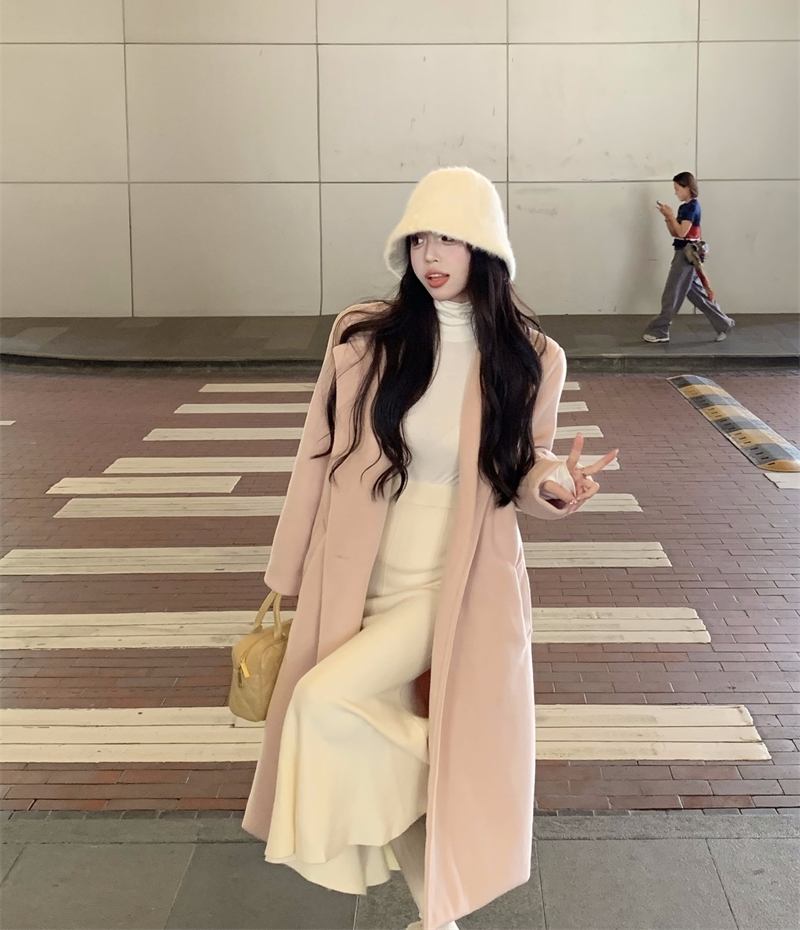 實拍 秋冬韓版高級感小個子呢子中長款毛呢外套大衣女