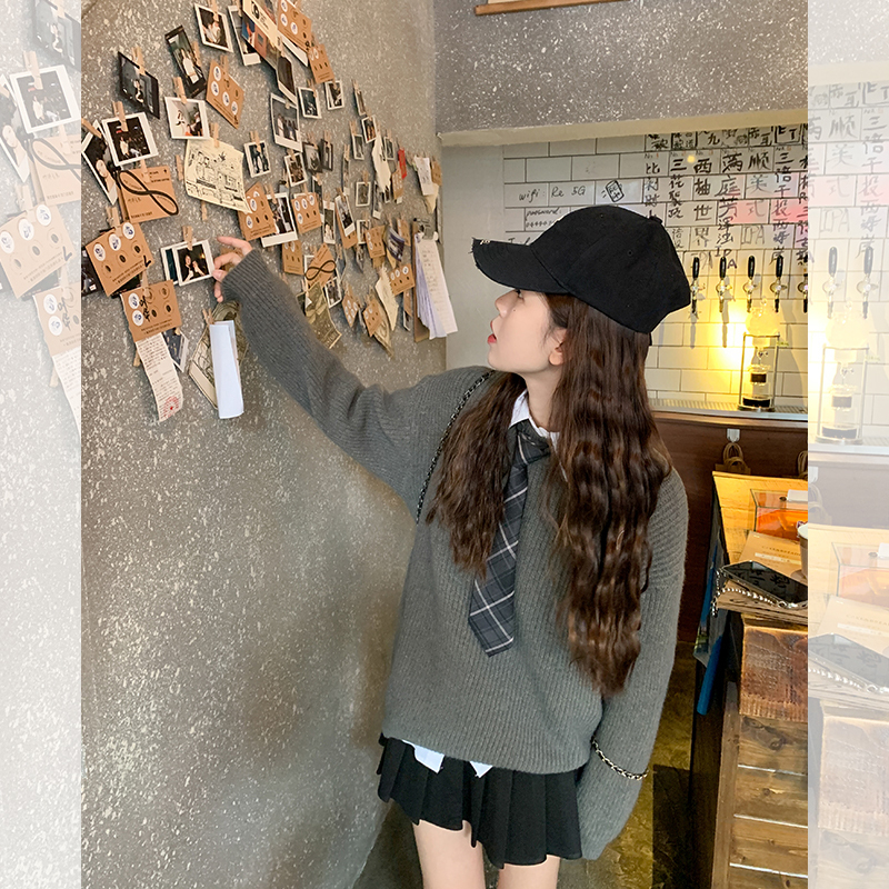 曾小咸 慵懶風毛衣女秋冬2023新款oversize小個子軟糯糯圓領上衣