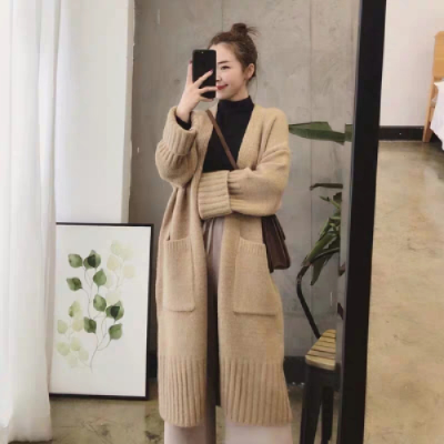 Fat mm sweater jacket women's autumn and winter style loose large size thickened knitted cardigan over the knee mid-length style slimming