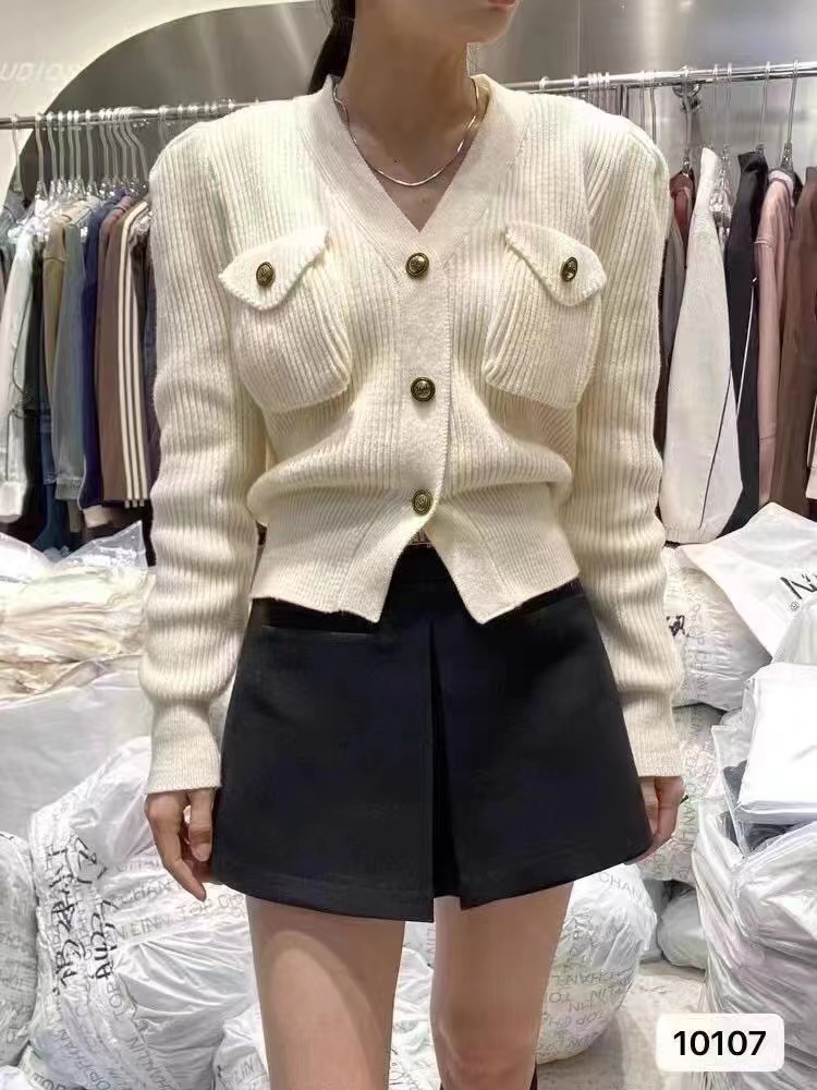 秋冬新款韓版小香風V領口袋設計排扣收腰開衫上衣女2030年ins潮網