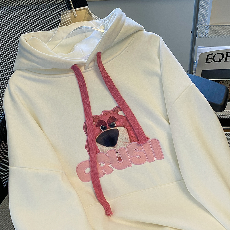 實拍380克華棉複合衛衣女秋冬加絨加厚連帽刺繡長袖上衣大碼女裝