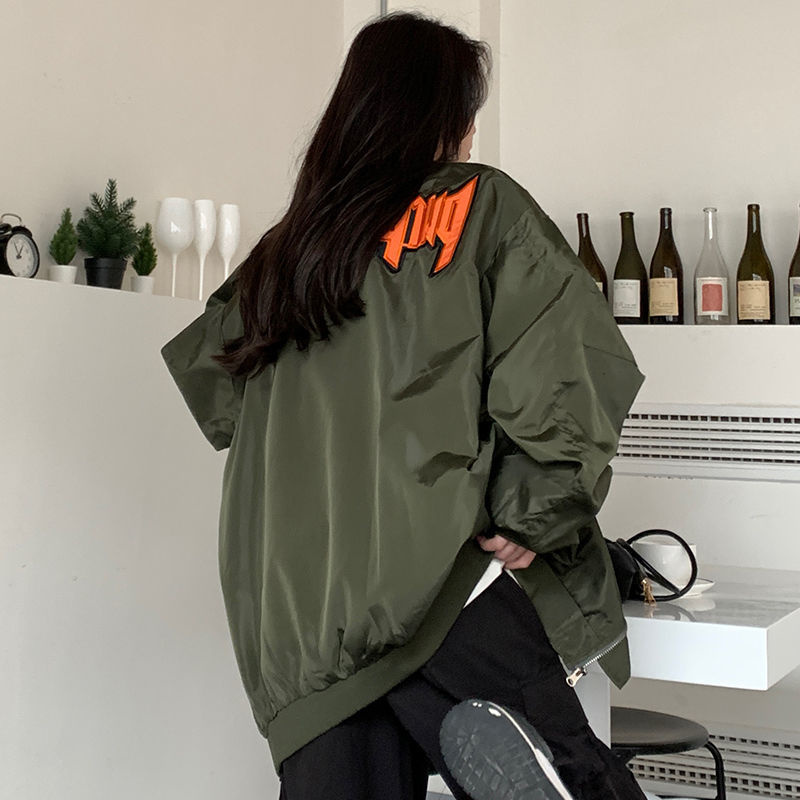 原版刺繡雙層內里 春秋季外套飛行棒球服刺繡寬鬆男女薄款外套