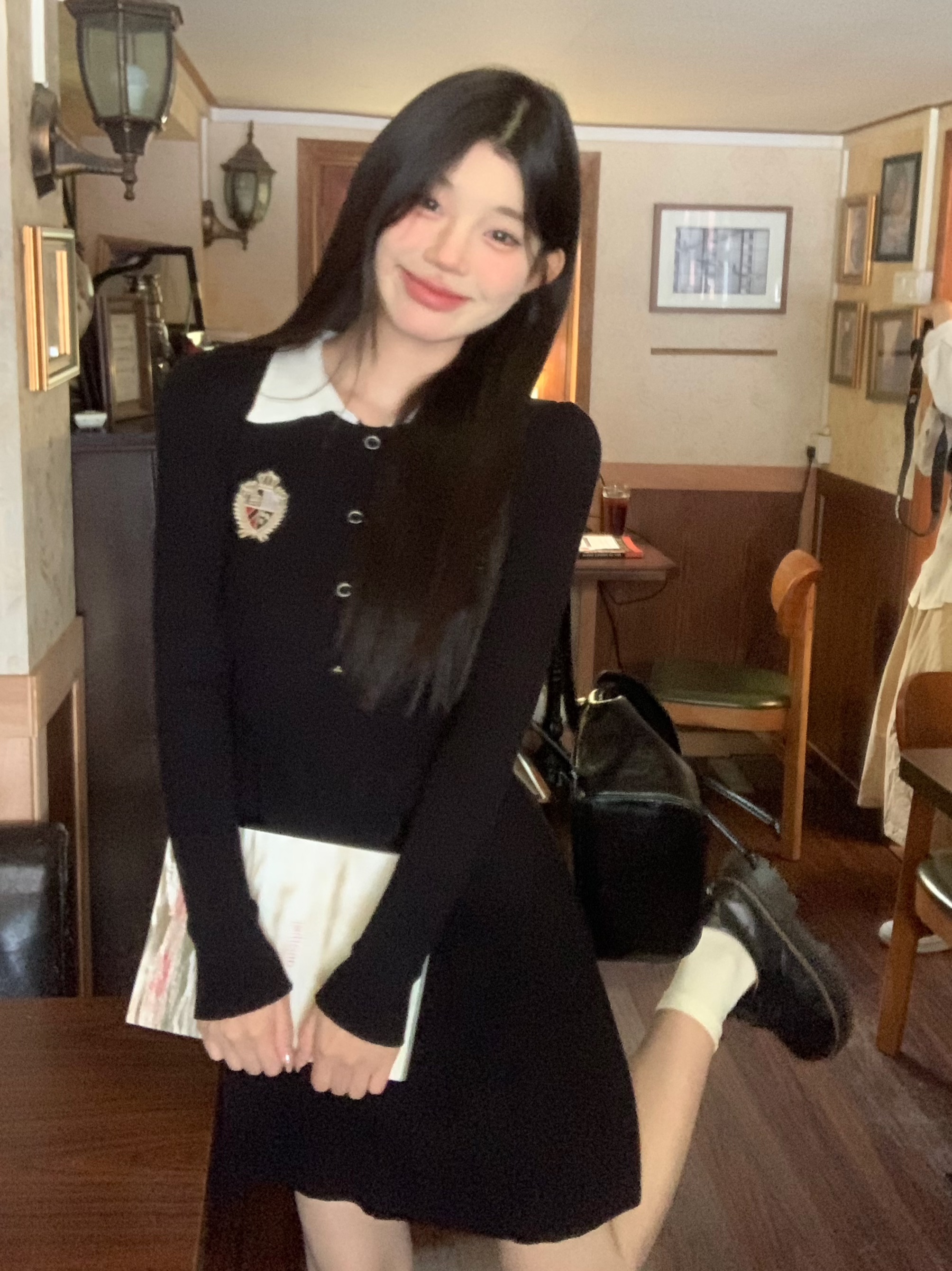 實拍法式小香風秋冬季女針織連衣裙小個子收腰顯瘦氣質小黑裙