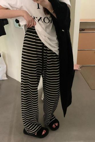 黑白条纹裤子女秋冬季新款高腰垂感窄版休闲直筒阔腿拖地长裤
