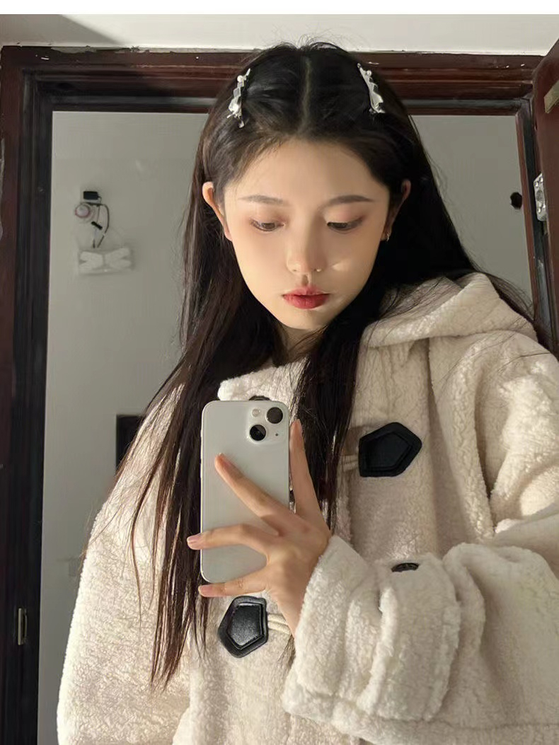 復古羊羔毛牛角扣外套女冬季中長款寬鬆溫柔風加絨加厚外套
