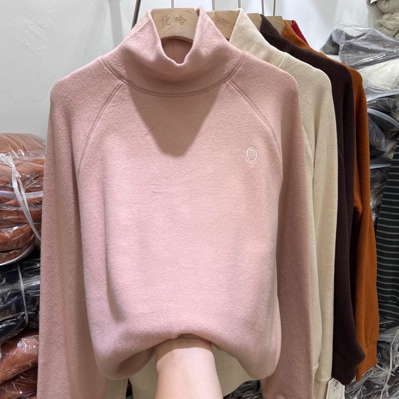 歐貨寬鬆自發熱德絨打底衫女秋冬2023新款洋氣雙面羊絨內搭上衣服