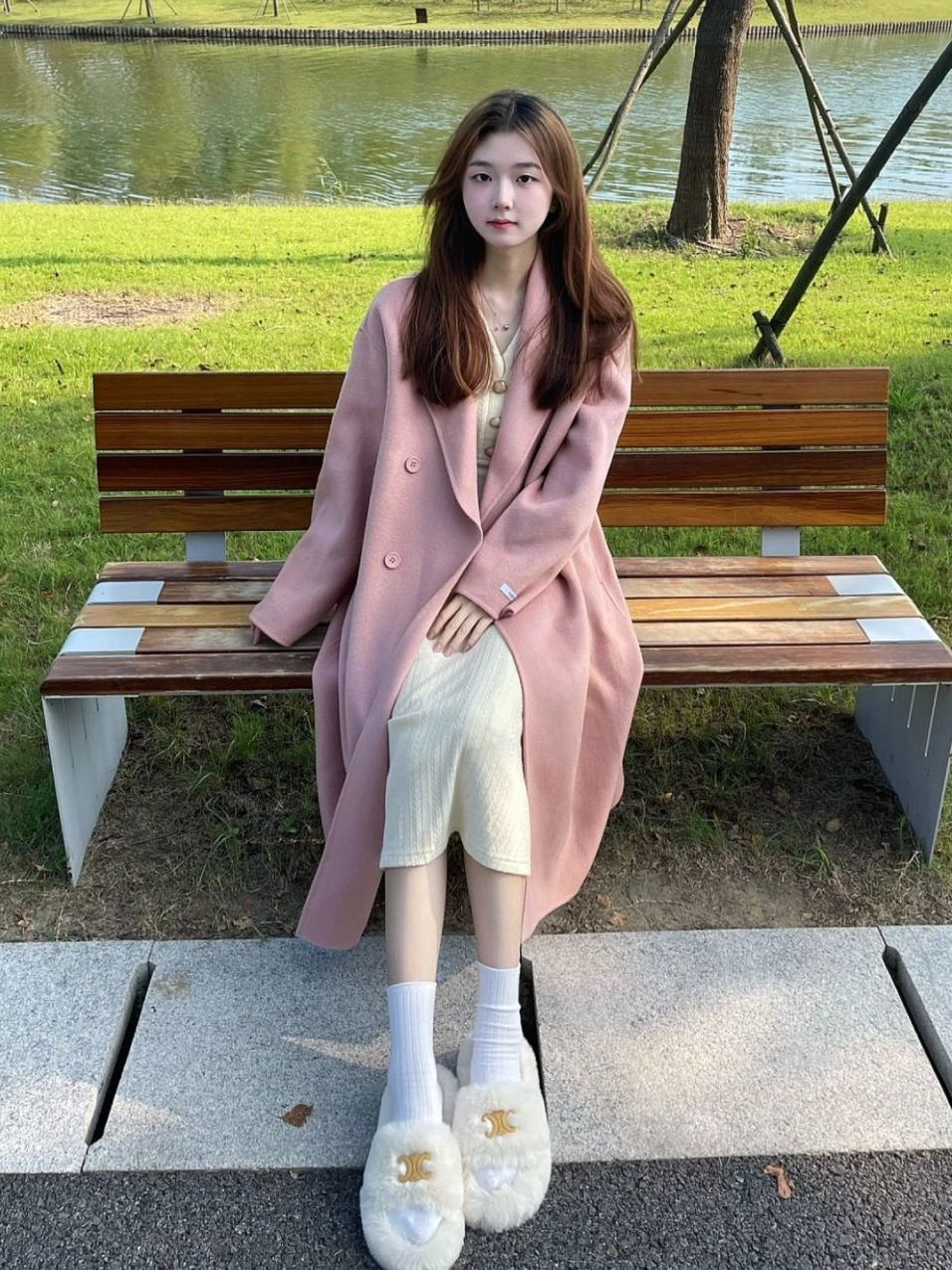 粉色呢子大衣女2023秋冬新款韓系中長款赫本風氣質時尚毛呢外套潮