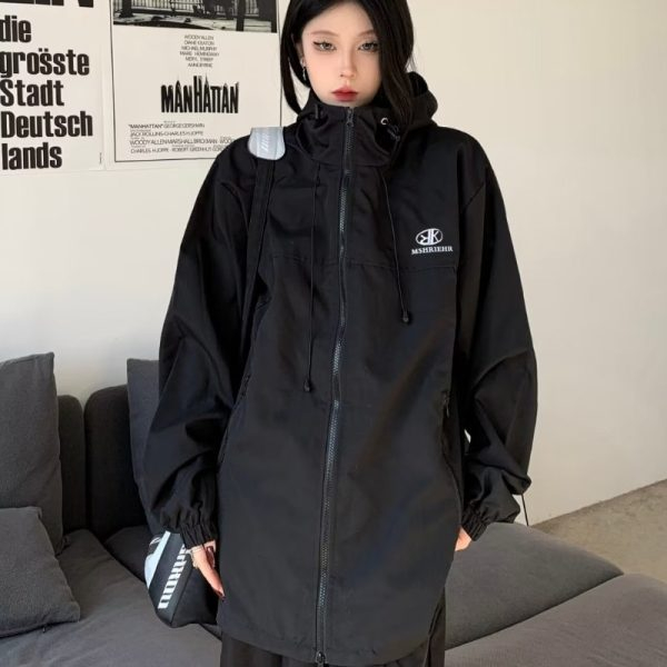 Jackets for women spring 2023 new American high street vintage loose sports hooded jackets