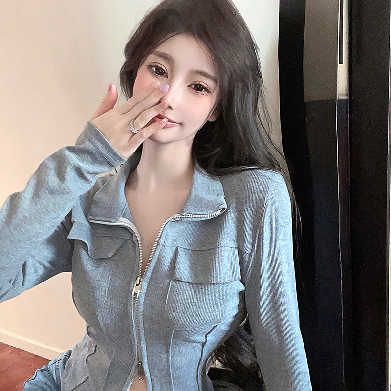 實拍短外套辣妹大碼秋季新款拉鏈氣質修身上衣女裝